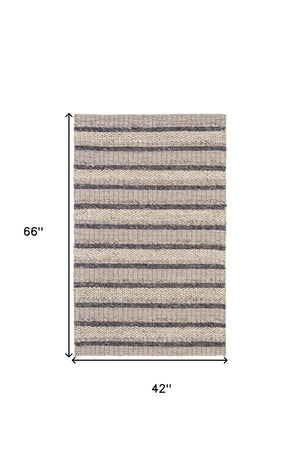 HomeRoots 4' Hand Woven Wool Area Rug in Gray and Ivory Stripes - Stylish, Durable, and Stain Resistant Design 4' X 6' 511396