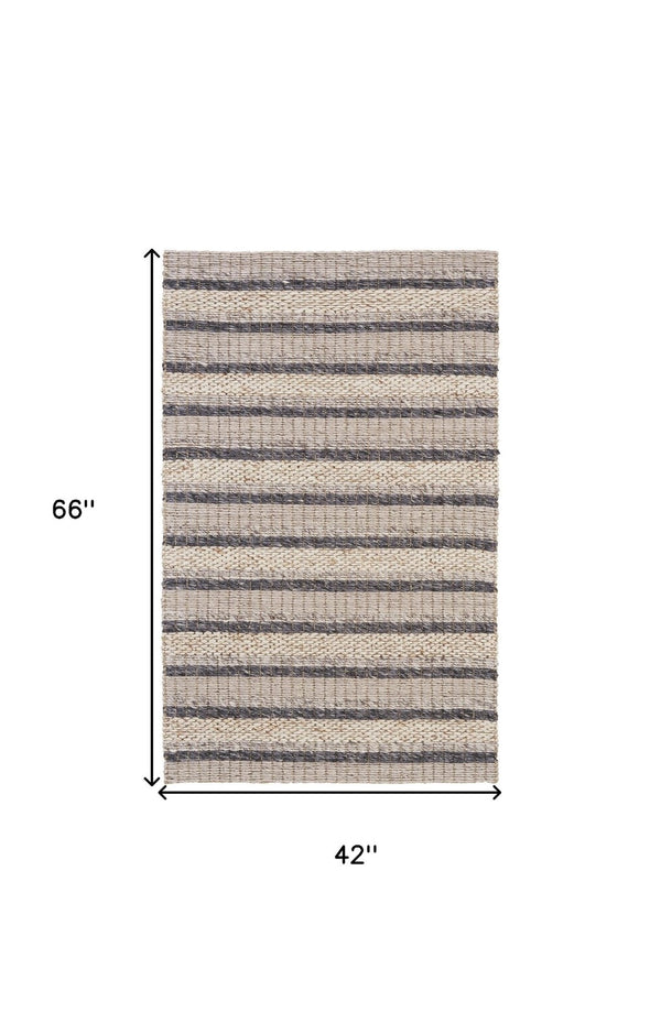 HomeRoots 4' Hand Woven Wool Area Rug in Gray and Ivory Stripes - Stylish, Durable, and Stain Resistant Design 4' X 6' 511396