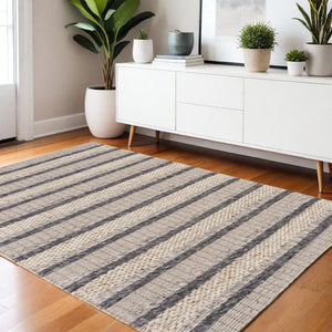 HomeRoots 4' Hand Woven Wool Area Rug in Gray and Ivory Stripes - Stylish, Durable, and Stain Resistant Design 4' X 6' 511396