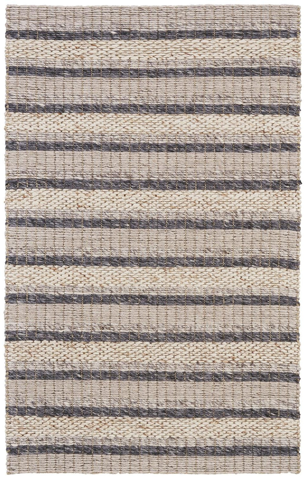 HomeRoots 4' Hand Woven Wool Area Rug in Gray and Ivory Stripes - Stylish, Durable, and Stain Resistant Design 5' X 8' 511397