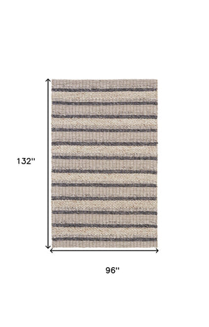 HomeRoots 4' Hand Woven Wool Area Rug in Gray and Ivory Stripes - Stylish, Durable, and Stain Resistant Design 8' X 11' 511398