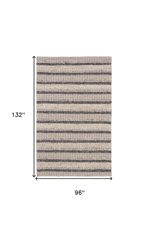 HomeRoots 4' Hand Woven Wool Area Rug in Gray and Ivory Stripes - Stylish, Durable, and Stain Resistant Design 8' X 11' 511398