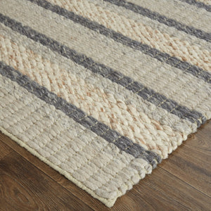 HomeRoots 4' Hand Woven Wool Area Rug in Gray and Ivory Stripes - Stylish, Durable, and Stain Resistant Design 8' X 11' 511398