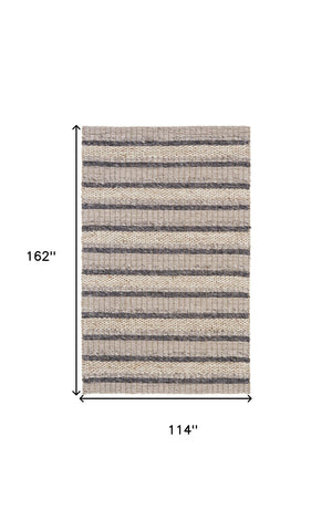 HomeRoots 4' Hand Woven Wool Area Rug in Gray and Ivory Stripes - Stylish, Durable, and Stain Resistant Design 10' X 13' 511399