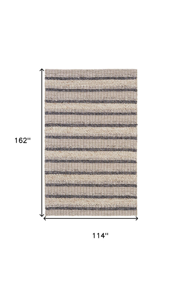 HomeRoots 4' Hand Woven Wool Area Rug in Gray and Ivory Stripes - Stylish, Durable, and Stain Resistant Design 10' X 13' 511399