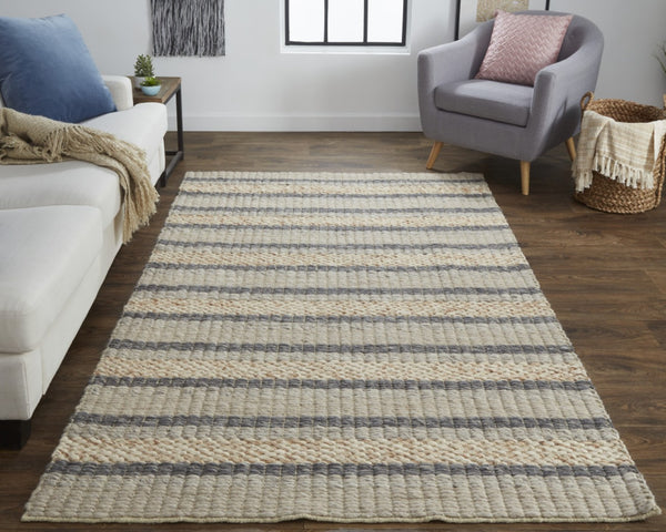 HomeRoots 4' Hand Woven Wool Area Rug in Gray and Ivory Stripes - Stylish, Durable, and Stain Resistant Design 10' X 13' 511399
