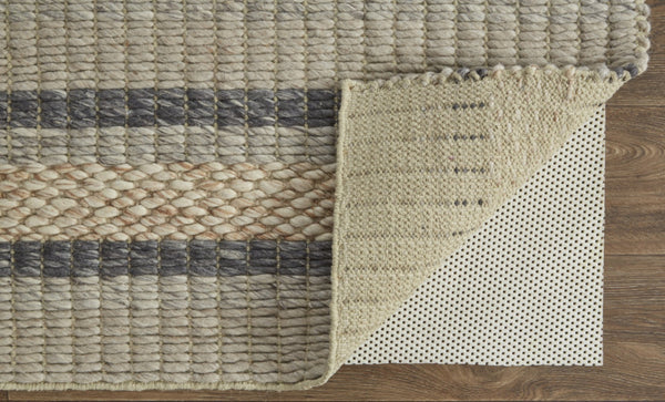 HomeRoots 4' Hand Woven Wool Area Rug in Gray and Ivory Stripes - Stylish, Durable, and Stain Resistant Design 10' X 13' 511399