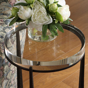 Uttermost Midas Crystal Top Round Side Table with Dark Bronze Iron Base