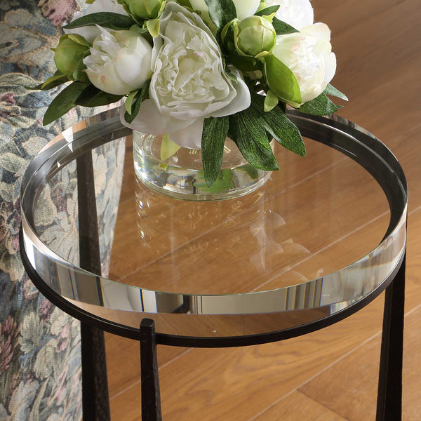 Uttermost Midas Crystal Top Round Side Table with Dark Bronze Iron Base