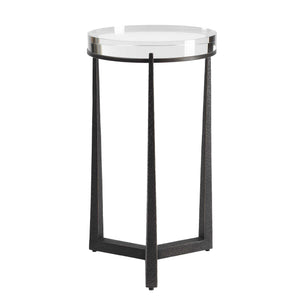 Uttermost Midas Crystal Top Round Side Table with Dark Bronze Iron Base