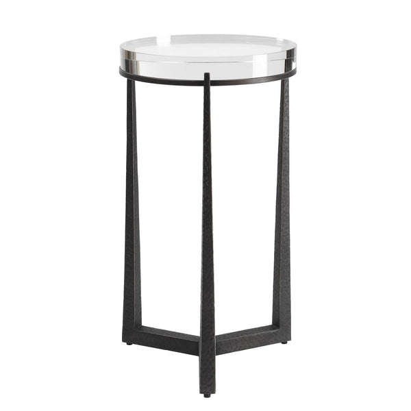 Uttermost Midas Crystal Top Round Side Table with Dark Bronze Iron Base