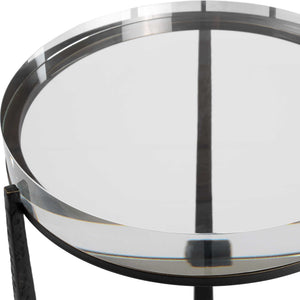 Uttermost Midas Crystal Top Round Side Table with Dark Bronze Iron Base