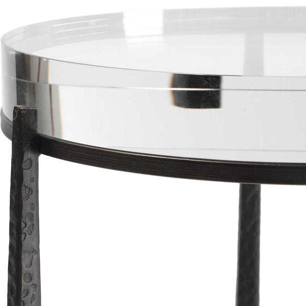 Uttermost Midas Crystal Top Round Side Table with Dark Bronze Iron Base