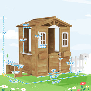 English Elm Wooden Fir Outdoor Kids Playhouse with Serving Station Mailbox and Backyard Fence T3971P439341