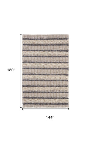 HomeRoots 4' Hand Woven Wool Area Rug in Gray and Ivory Stripes - Stylish, Durable, and Stain Resistant Design 12' X 15' 511400