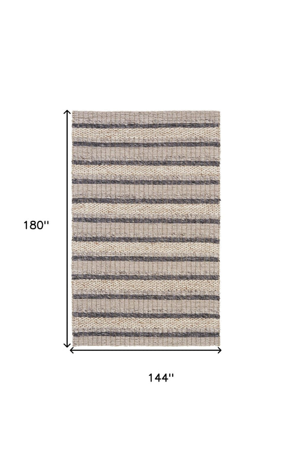 HomeRoots 4' Hand Woven Wool Area Rug in Gray and Ivory Stripes - Stylish, Durable, and Stain Resistant Design 12' X 15' 511400