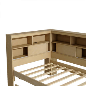 English Elm Twin Daybed with Built-In Shelves, USB Port & Trundle — Solid Pine Frame, Sturdy Storage and Smooth Wheels for Space-Saving Sleep Solutions Natural GX000467AAN