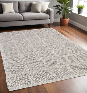 Homeroots 5' X 8' Gray And Ivory Wool Plaid Hand Woven Area Rug Ivory,Gray Wool 511403