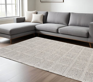 HomeRoots 4' Hand-Woven Wool Plaid Area Rug in Gray and Ivory - Cozy, Durable, and Timeless Home Accent Piece 8' X 11' 511404