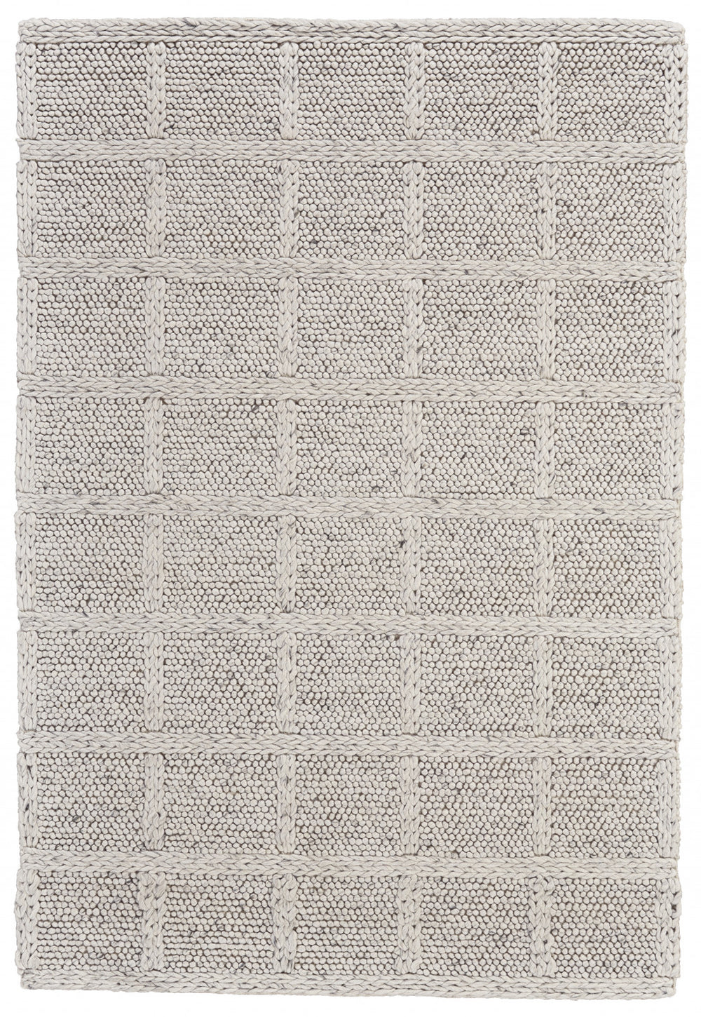 Homeroots 10' X 13' Gray And Ivory Wool Plaid Hand Woven Area Rug Ivory,Gray Wool 511405