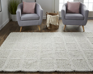 Homeroots 10' X 13' Gray And Ivory Wool Plaid Hand Woven Area Rug Ivory,Gray Wool 511405
