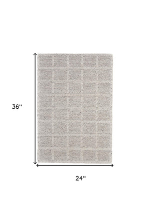 Homeroots 2' X 3' Gray And Ivory Wool Plaid Hand Woven Area Rug Ivory,Gray Wool 511406
