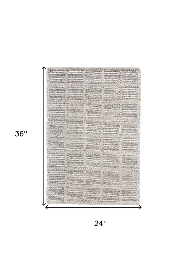 Homeroots 2' X 3' Gray And Ivory Wool Plaid Hand Woven Area Rug Ivory,Gray Wool 511406