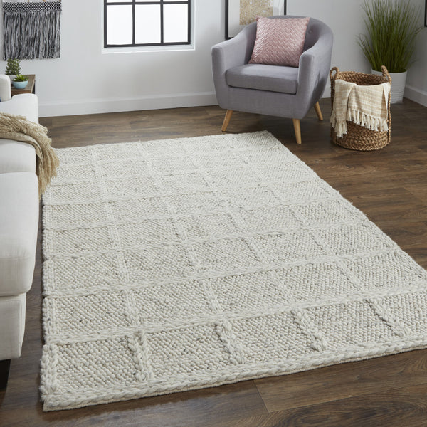 Homeroots 2' X 3' Gray And Ivory Wool Plaid Hand Woven Area Rug Ivory,Gray Wool 511406