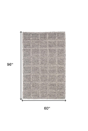 Homeroots 5' X 8' Gray And Ivory Wool Plaid Hand Woven Area Rug Ivory,Gray,Black Wool 511408