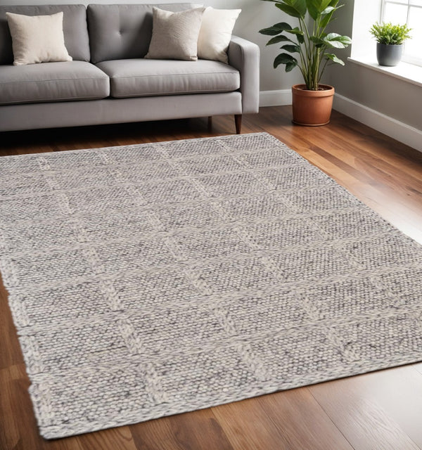 HomeRoots 4' Hand-Woven Wool Plaid Area Rug in Gray and Ivory - Cozy, Durable, and Timeless Home Accent Piece 5' X 8' 511408