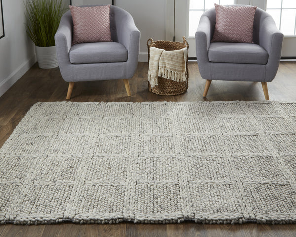 Homeroots 5' X 8' Gray And Ivory Wool Plaid Hand Woven Area Rug Ivory,Gray,Black Wool 511408