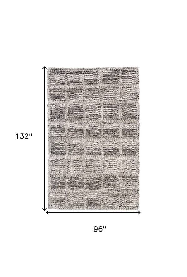 Homeroots 8' X 11' Gray And Ivory Wool Plaid Hand Woven Area Rug Ivory,Gray,Black Wool 511409