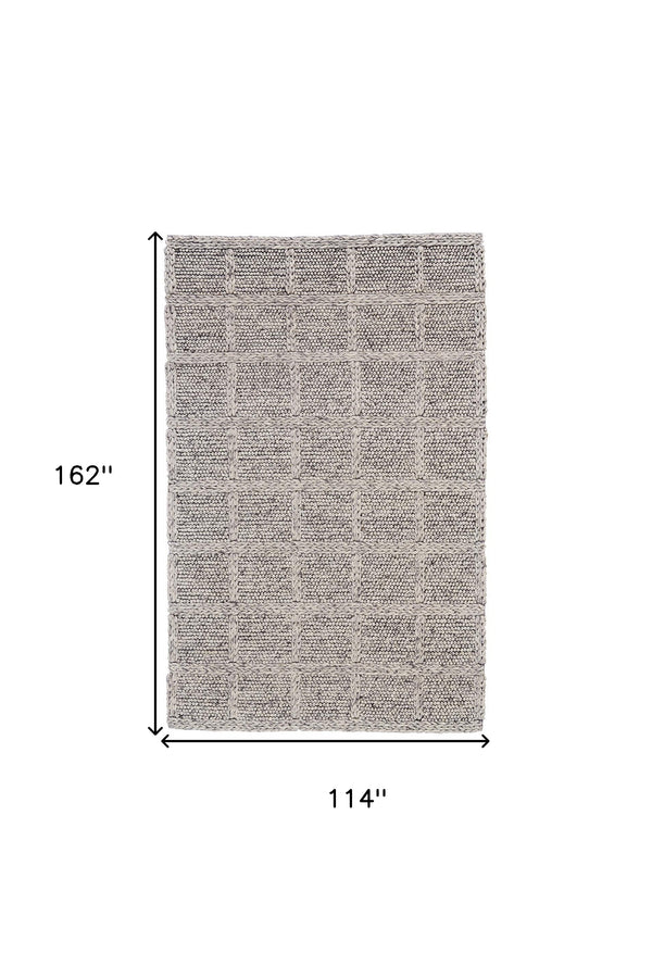 Homeroots 10' X 13' Gray And Ivory Wool Plaid Hand Woven Area Rug Ivory,Gray,Black Wool 511410