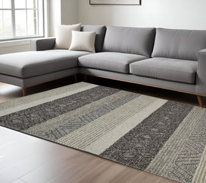 HomeRoots 10' Hand-Woven Wool Striped Area Rug in Gray, Black & Taupe – Durable, Stain-Resistant, Cozy Texture 10' X 13' 511413