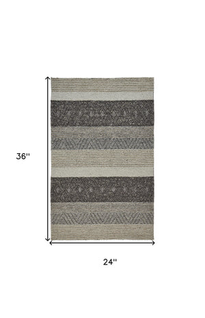 Homeroots 2' X 3' Gray Wool Floral Hand Woven Area Rug  Wool 511414