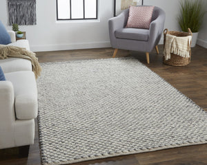 HomeRoots 5' Elegant Gray and Ivory Floral Hand Woven Wool Area Rug for Timeless Home Décor and Comfort 10' X 13' 511418
