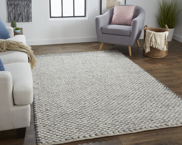 HomeRoots 5' Elegant Gray and Ivory Floral Hand Woven Wool Area Rug for Timeless Home Décor and Comfort 10' X 13' 511418