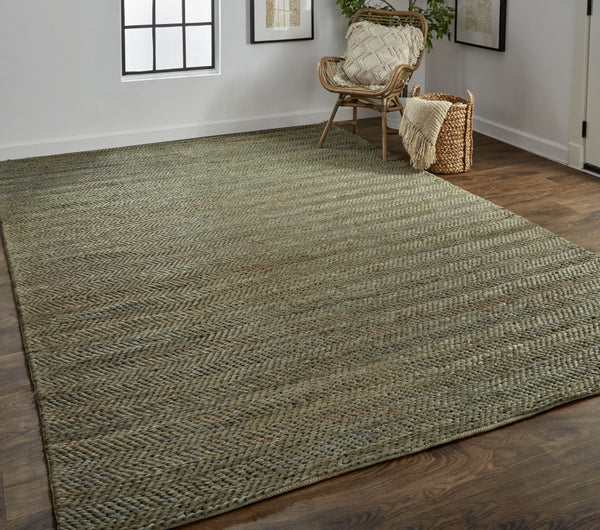 Homeroots 8' X 11' Green Gray And Tan Hand Woven Area Rug Green,Gray,Tan Jute 511442
