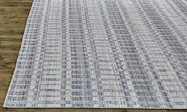 Homeroots 7' X 9' Blue Gray And Ivory Striped Hand Woven Area Rug Blue,Gray,Ivory Viscose 511445