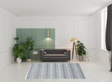 Homeroots 7' X 9' Blue Gray And Ivory Striped Hand Woven Area Rug Blue,Gray,Ivory Viscose 511445