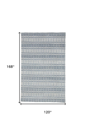 Homeroots 10' X 14' Blue Gray And Ivory Striped Hand Woven Area Rug Blue,Gray,Ivory Viscose 511446