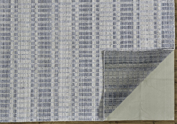 Homeroots 10' X 14' Blue Gray And Ivory Striped Hand Woven Area Rug Blue,Gray,Ivory Viscose 511446