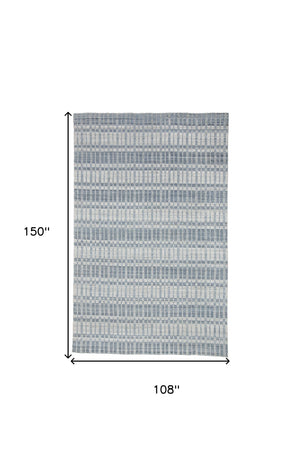 Homeroots 9' X 13' Blue Gray And Ivory Striped Hand Woven Area Rug Blue,Gray,Ivory Viscose 511447