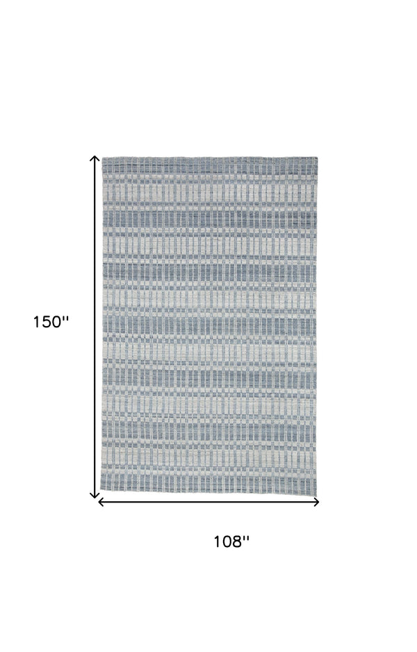 Homeroots 9' X 13' Blue Gray And Ivory Striped Hand Woven Area Rug Blue,Gray,Ivory Viscose 511447