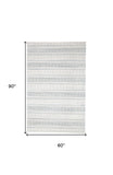 Homeroots 5' X 8' Ivory And Blue Striped Hand Woven Area Rug Ivory,Blue Viscose 511450