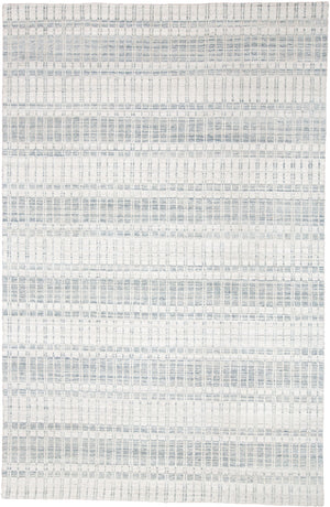 Homeroots 7' X 9' Ivory And Blue Striped Hand Woven Area Rug Ivory,Blue Viscose 511451