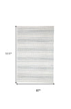 Homeroots 7' X 9' Ivory And Blue Striped Hand Woven Area Rug Ivory,Blue Viscose 511451