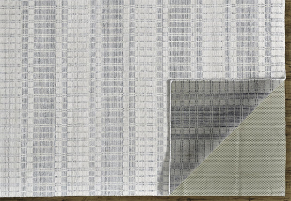 Homeroots 7' X 9' Ivory And Blue Striped Hand Woven Area Rug Ivory,Blue Viscose 511451