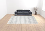 Homeroots 10' X 14' Ivory And Blue Striped Hand Woven Area Rug Ivory,Blue Viscose 511452