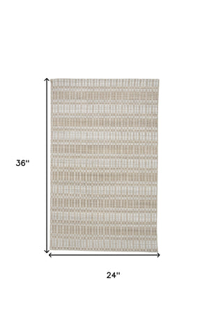 Homeroots 2' X 3' Tan Gray And Silver Striped Hand Woven Area Rug Tan,Gray,Silver Viscose 511459